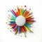 Colored pencils with a white round badge on a white background Ai generative
