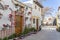 Colored picturesque houses, street.Typical neighborhood histori