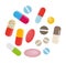 Colored Pills and Capsules. Big Medical Set Vector