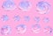 colored pink-violet marshmallow in the form of a flower for decoration of a festive dessert on an isolated pink pastel background.