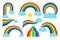 Colored rainbows with clouds collection. Vector illustration