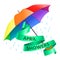 Colored realistic umbrella. Open umbrella in rainbow colors