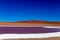 Colored Red Altiplanic Lagoon, a shallow saline lake in the southwest of the Altiplano of Bolivia