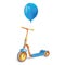 Colored roller scooter for children and balloon. Balance bike. Eco city transport. Vector kick scooter collection. Push cycle isol