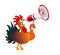 Colored rooster screaming in a megaphone. Humorous vector isolated illustration