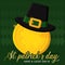 Colored saint patrick day poster golden coin with elvish hat Vector