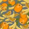 Colored seamless pattern with bananas and oranges in vintage style