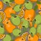 Colored seamless pattern with green apples and oranges in vintage style