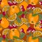 Colored seamless pattern with oranges and cherries in vintage style