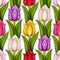 Colored Seamless Pattern with Tulips, Floral Motifs