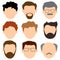 Colored set of avatars, faces of men. Young and old. Vector illustration