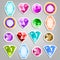 Colored Set Gems Vector. Bright Realistic Gemstones Icons. Different Cuts And Colors. Illustration