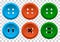 Colored set of round clothing buttons with thread. Vector illustration