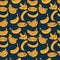 A colored set of seamless patterns of bananas, leaves and fruits, 1000x1000 pixels.