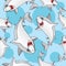 Colored sharks in retro style, seamless pattern