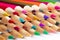 Colored sharpener pencils. Macro shot of many color pencils.