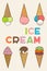 Colored signboard with a tasty ice cream corns and text title