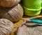 Colored skeins of thread for weaving macrame and boxes with accessories