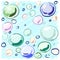 Colored soap bubbles hand-drawn on a blue background for your design.