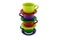 Colored stacked coffee cups on white