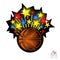 Colored stars fly out from basketball ball. Sport logo for any team or competition isolated
