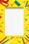 Colored stationery on a bright yellow background