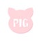 Colored sticker with pig`s head and lettering text on white background. Vector