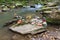 Colored stone zen on the banks of the Belokurikha River in the Altai Territory