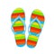 Colored summer beach slippers with stripes, on a white background, shoes for the pool and beach, vector