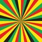 Colored sunburst ray pattern with red, green, yellow diagonal line, stripes background.