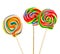 Colored sweet candys, lollipops sticks, Saint Nicholas sweets, Christmas candys isolated, white background