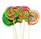 Colored sweet candys, lollipops sticks, Saint Nicholas sweets, Christmas candys isolated, white background
