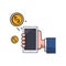 Colored thin icon of money transferring with phone