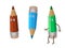 Colored three crazy funny cartoon pencils - red crayon, green and blue. isolated on white working clipping path