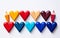 Colored toy pencils and colored 3D hearts on a white background. 3D illustration. Harvesting cards for Valentine\\\'s Day.