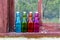 Colored Vintage Bottles on Window Sill