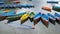 Colored wooden boats Phewa lake Podhara Nepal