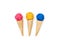 Colored wool balls on wafer cones ice cream shape