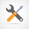 Colored wrench and screwdriver trendy symbol. Vector illustration