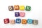 Coloreful blocks made of modeling clay with letters, put in words back to school