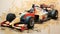 Colorful 1997 F1 Race Car Painting On Cream Background