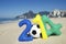 Colorful 2014 Message with Soccer Ball Football Rio Beach Brazil