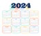 colorful 2024 english calendar template plan and organize events