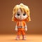 Colorful 3d Art Figure: Blonde Girl In Orange With Toy-like Proportions