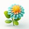 Colorful 3d Blue Flower On White Background - Charming Character Illustrations