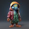 Colorful 3d Cartoon Parrot In Urban Clothes - Super Cute Avian Character