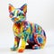 Colorful 3d Cat Figurine Made Of Plastic Strips - Illusory Puzzle-like Art