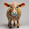 Colorful 3d Cow Statue With Bold Patterns And Realistic Detailing