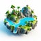 Colorful 3d Island With Luminous Trees And Palm Trees