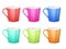 Colorful 3d mugs, empty coffee ceramic cup isolated vector collection